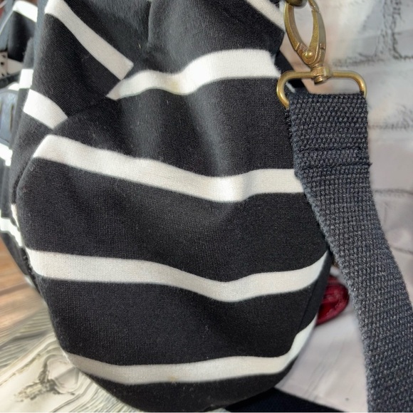 Madden Girl Black White Striped Duffle Bag - Picture 6 of 9